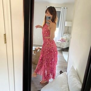 SHEIN Frenchy Random Floral Print Ring Linked Cut Out Layered Hem Chiffon Dress